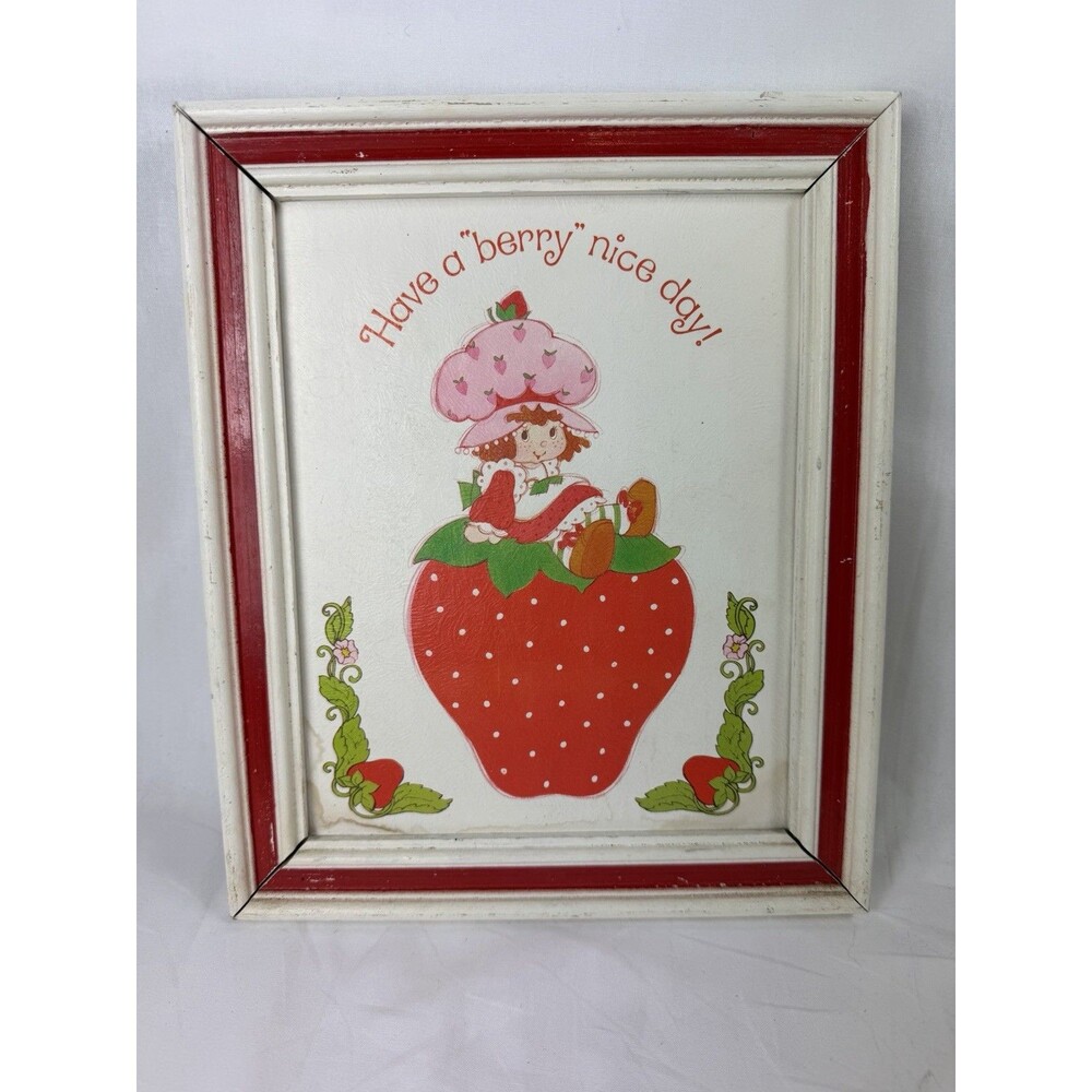 Vintage Strawberry Shortcake 1980s Have a Berry Nice day Picture in Frame DAMAGE